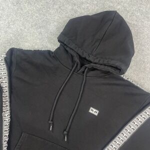 Obey. Mens Hoodie Sweatshirt M Black Solid with logo tape